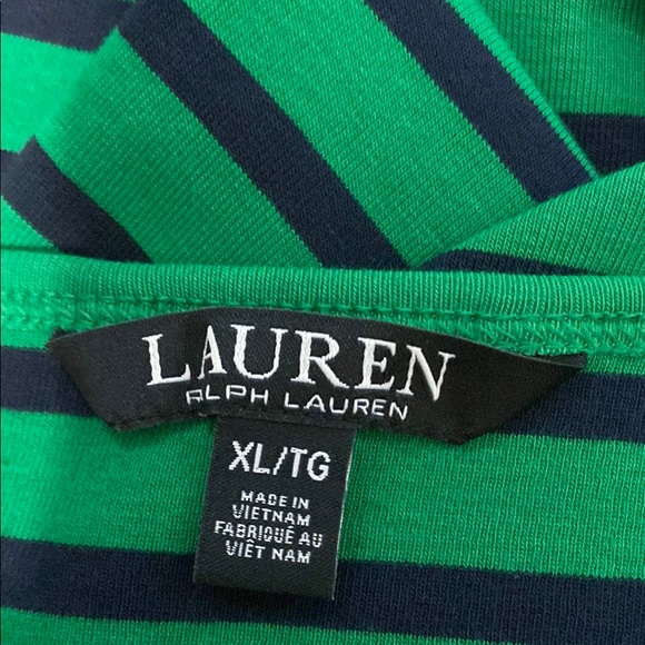 Lauren Ralph Lauren Green and Black Striped Tee casual comfy stretch‎ - Picture 6 of 7